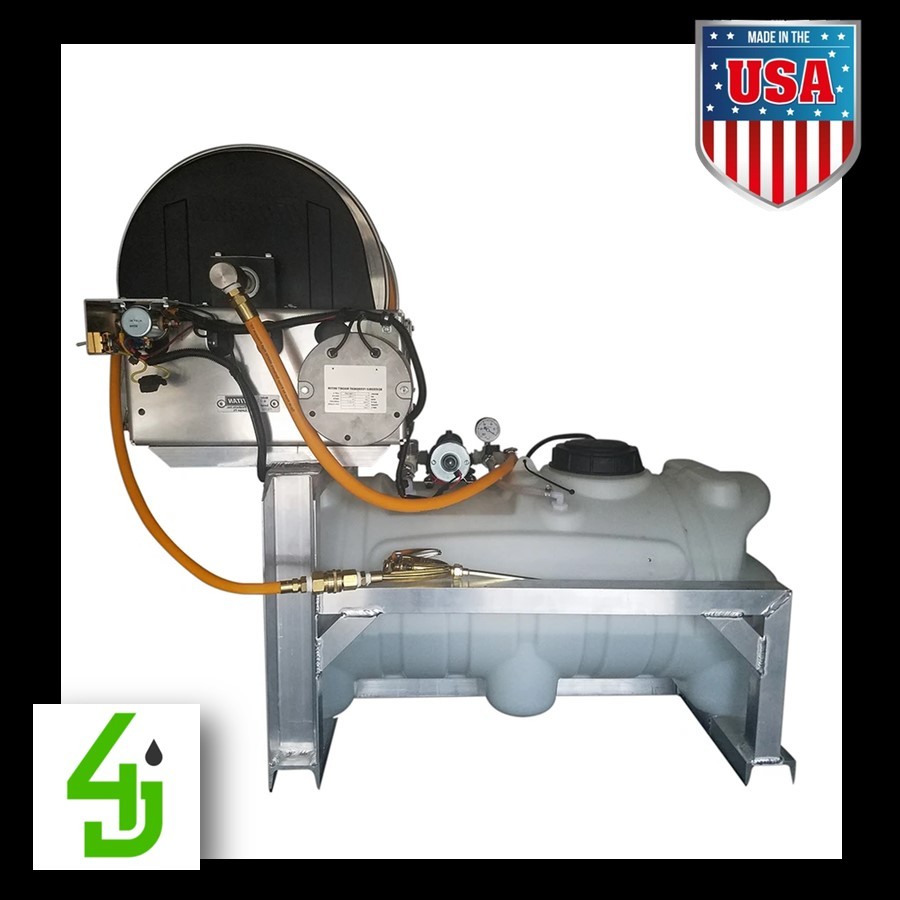 25 Gallon Skid Sprayer w/ 3.5 GPM 12V Electric Pump & Electric Hose Reel  with 300' of 3/8 ID Hose