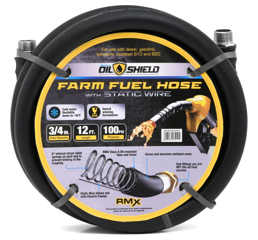 OilShield 1 Inch ID x 20 ft foot Rubber Farm Fuel Transfer Hose with Static  Wire OSFHONE20 - 4J Hose and Supply